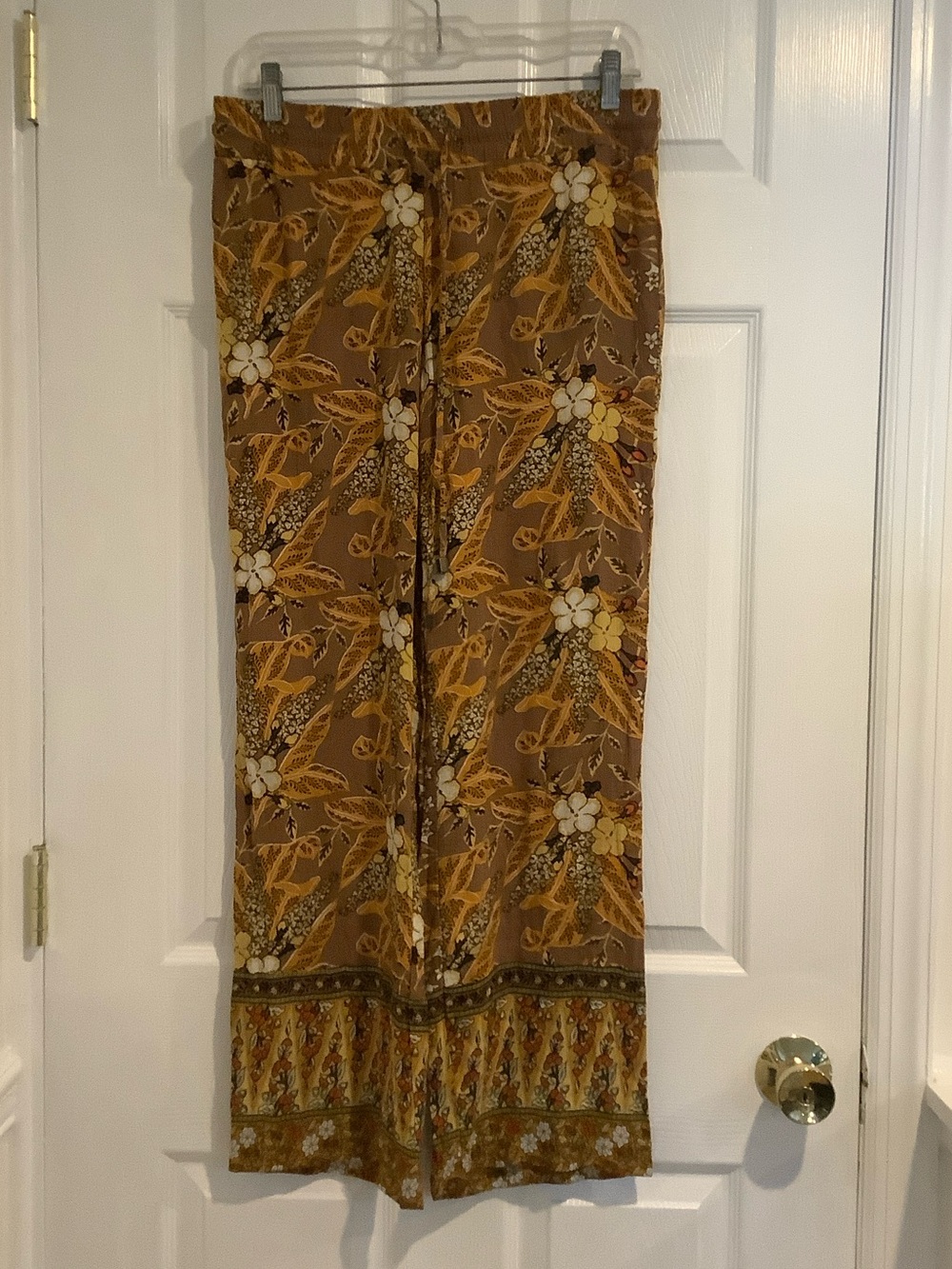 RACHEL ZOE Brown Floral Boho Wide Leg Gauzy Lightweight Maximalist Fall Pants M
